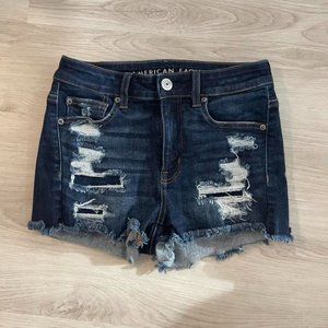 Dark Wash Ripped Patch Hi-Rise American Eagle Shortie